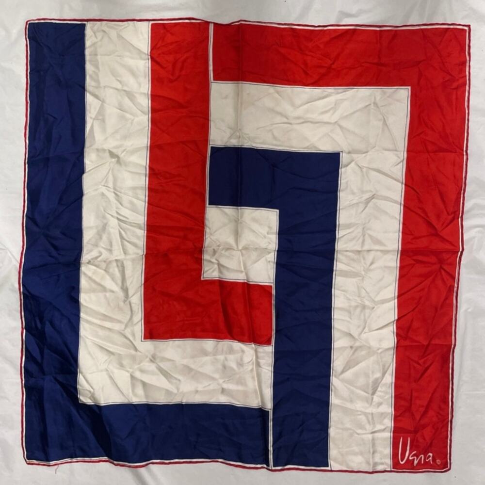 Vintage VERA Neumann Scarf ~ Signed ~ Red & Blue  30" x 30"